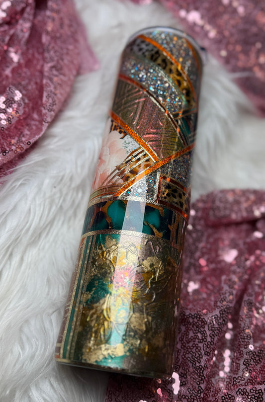 #4 {RTS} Orange & Teal Floral Mixed Media - 32 Plump