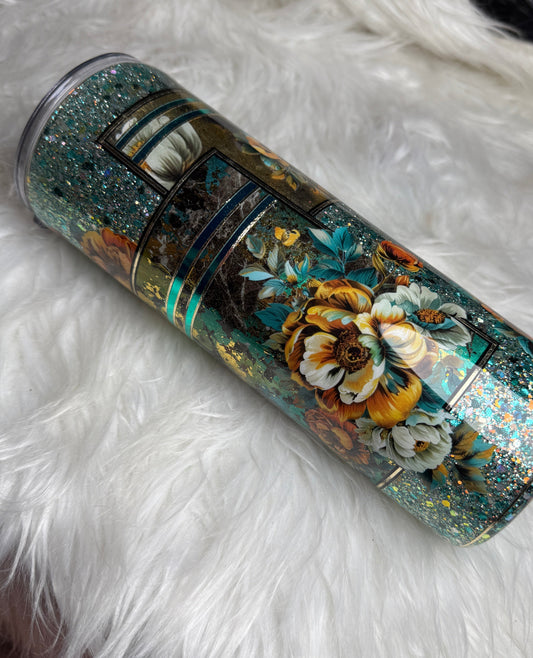 #53 {RTS} Teal & Gold Pearl Tumbler - 20oz