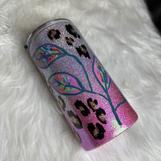 #60 {RTS} Hand Painted Leaves & Leopard - 16oz Tipsy