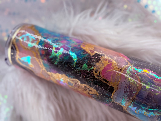 #64 {RTS}  Black & Neon Hand Decorated Geode- 32oz Plump