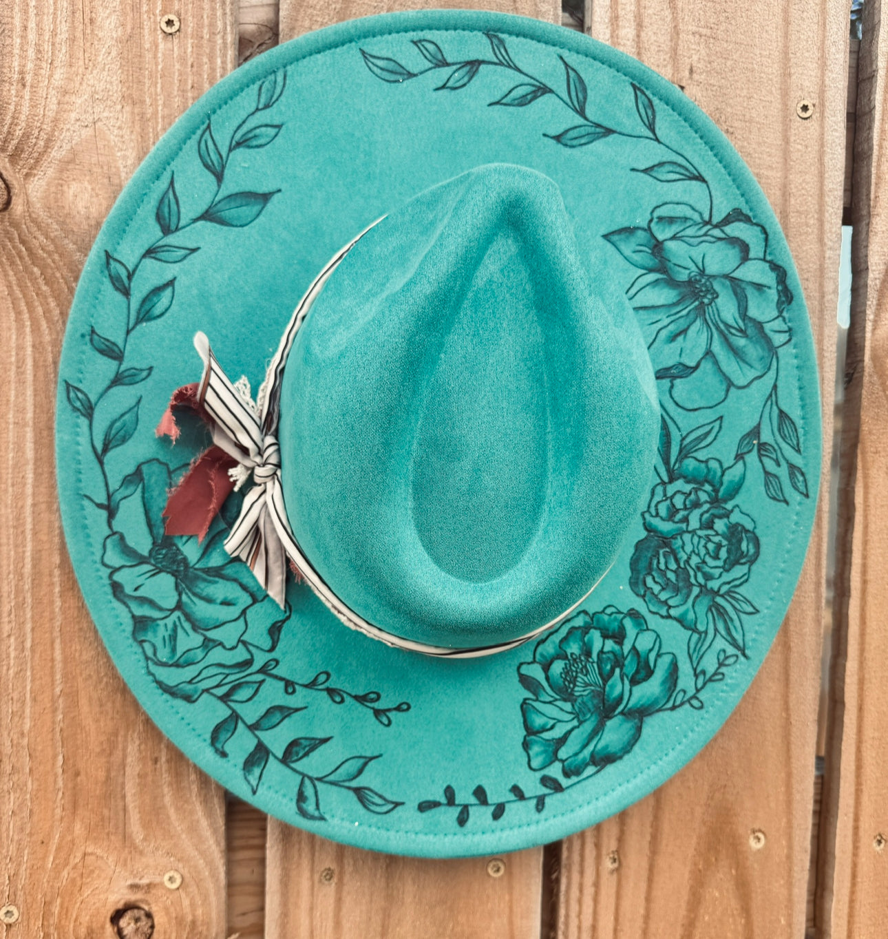 Turquoise Peonies Burned Hat