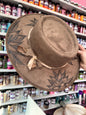 Brown & Nuetral Floral Burned Hat(Stiff Brim Hat - Modern Cactus)