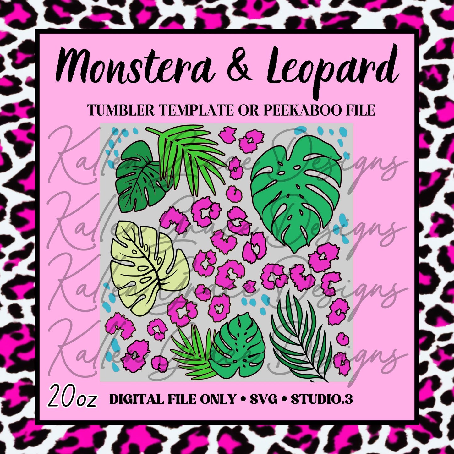 20oz Monstera Leopard Template/Peek-a-Boo