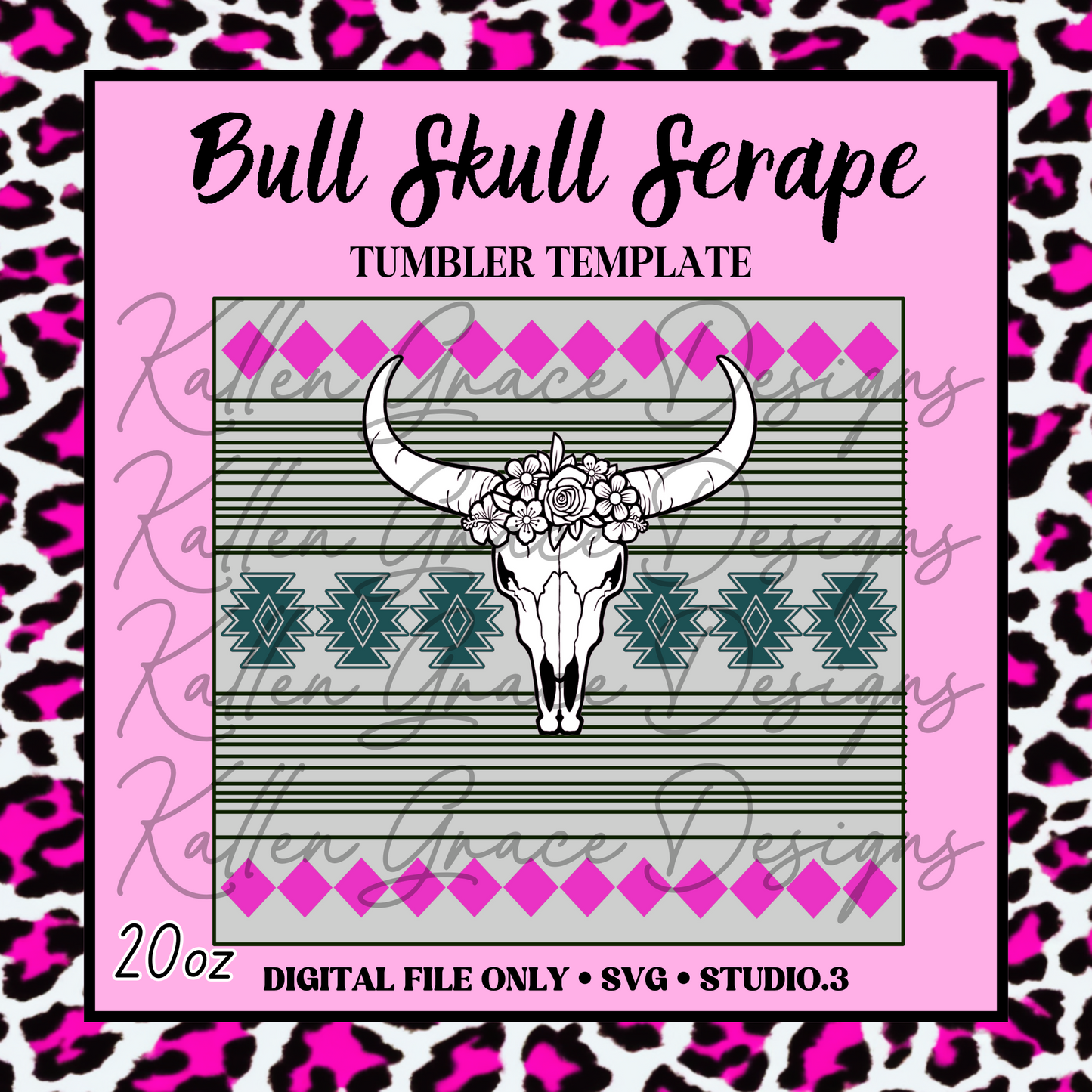 20oz Bull Skull Serape Template