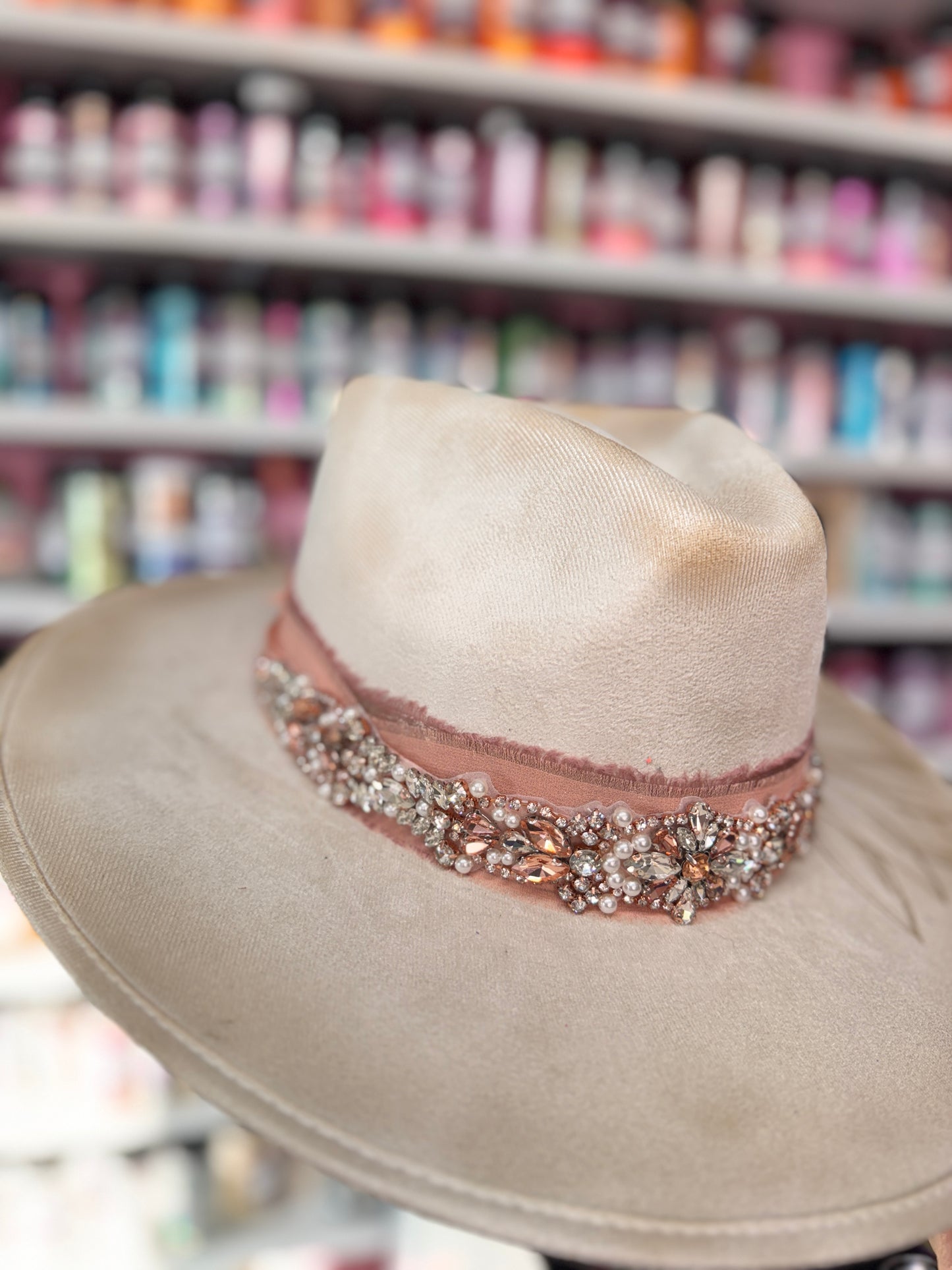 Sunflower Rose Gold Ivory Burned Hat (Stiff Brim Hat - Modern Cactus)