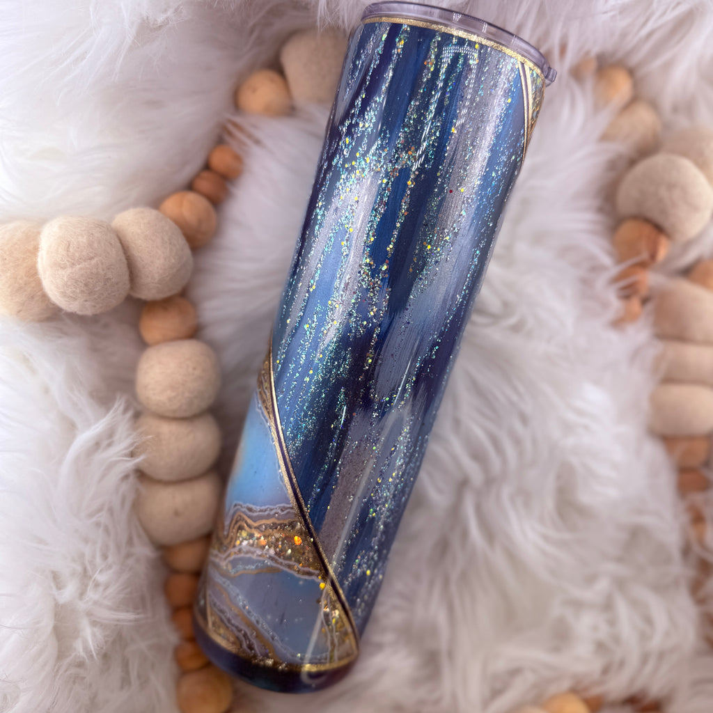#10 Blue & Gold Geode Glitter Woodgrain  // 32 Plump