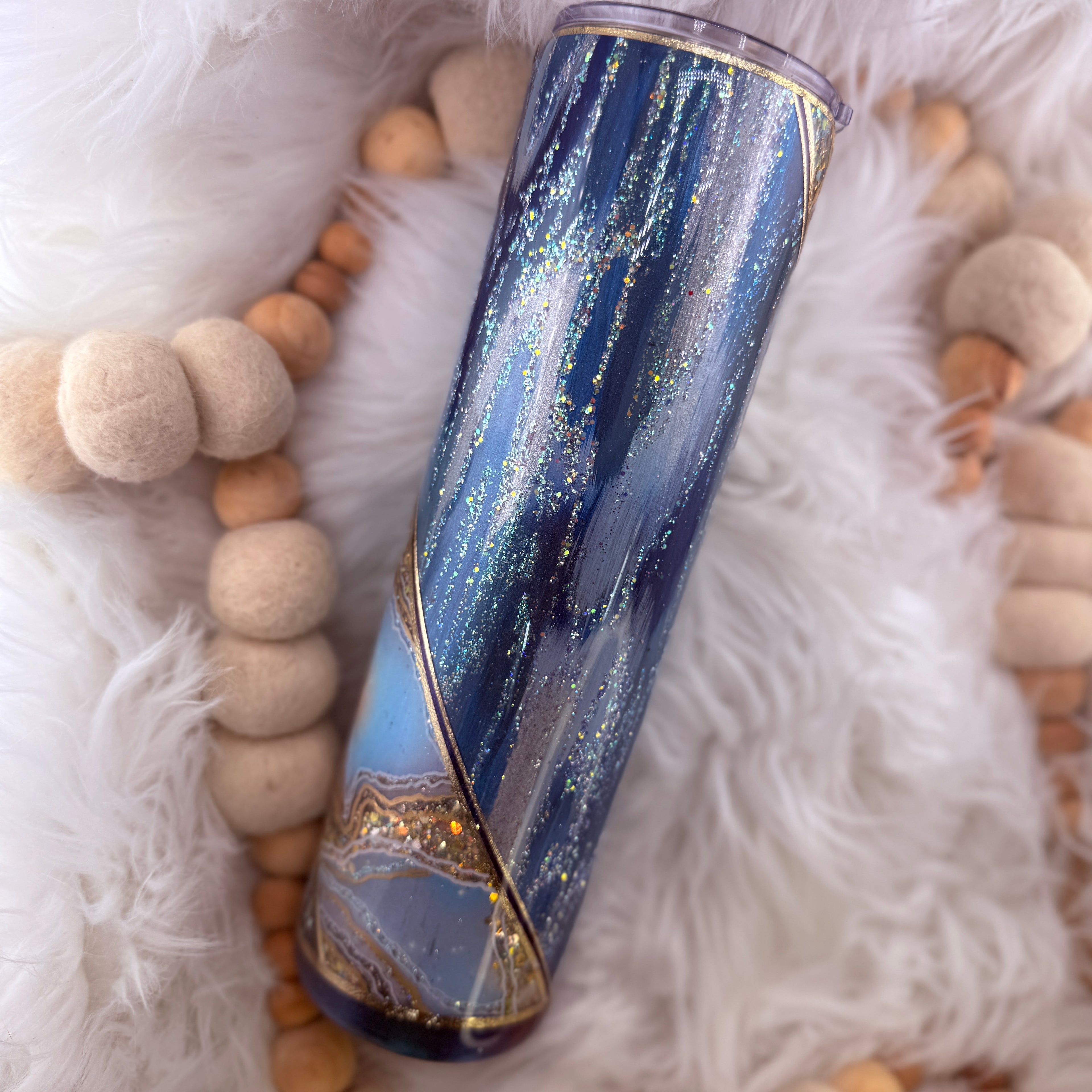 #10 Blue & Gold Geode Glitter Woodgrain  // 32 Plump
