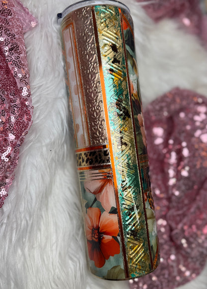 #4 {RTS} Orange & Teal Floral Mixed Media - 32 Plump