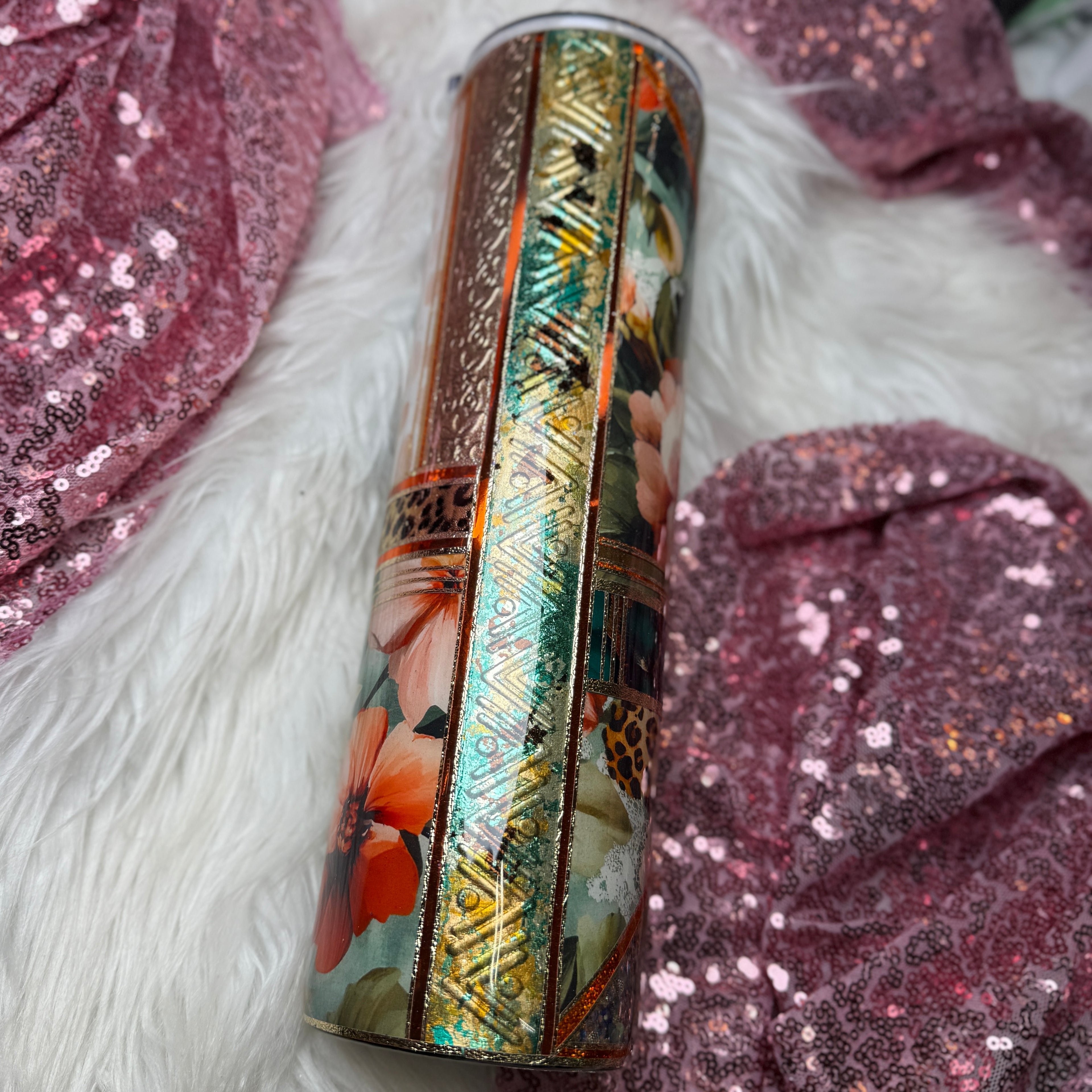 #4 {RTS} Orange & Teal Floral Mixed Media - 32 Plump