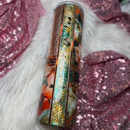 #4 {RTS} Orange & Teal Floral Mixed Media - 32 Plump
