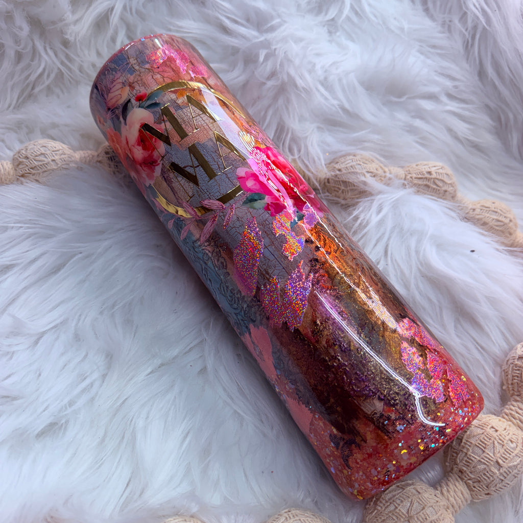 #7 Mama Floral Crackle Throwdown {32oz Plump RTS Tumbler}