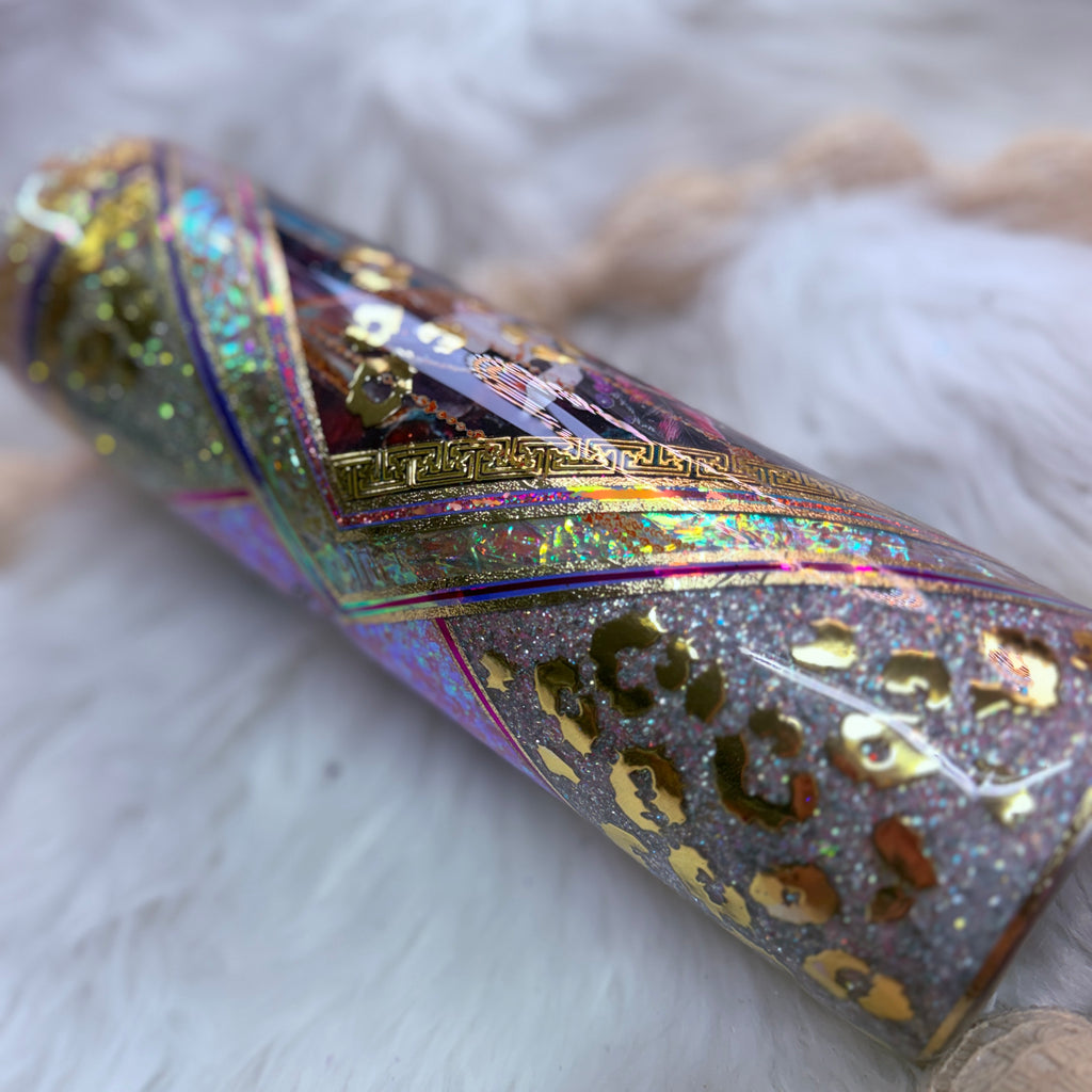 #12 Mixed Media Leopard & Magenta Diamond {32oz Plump RTS Tumbler}