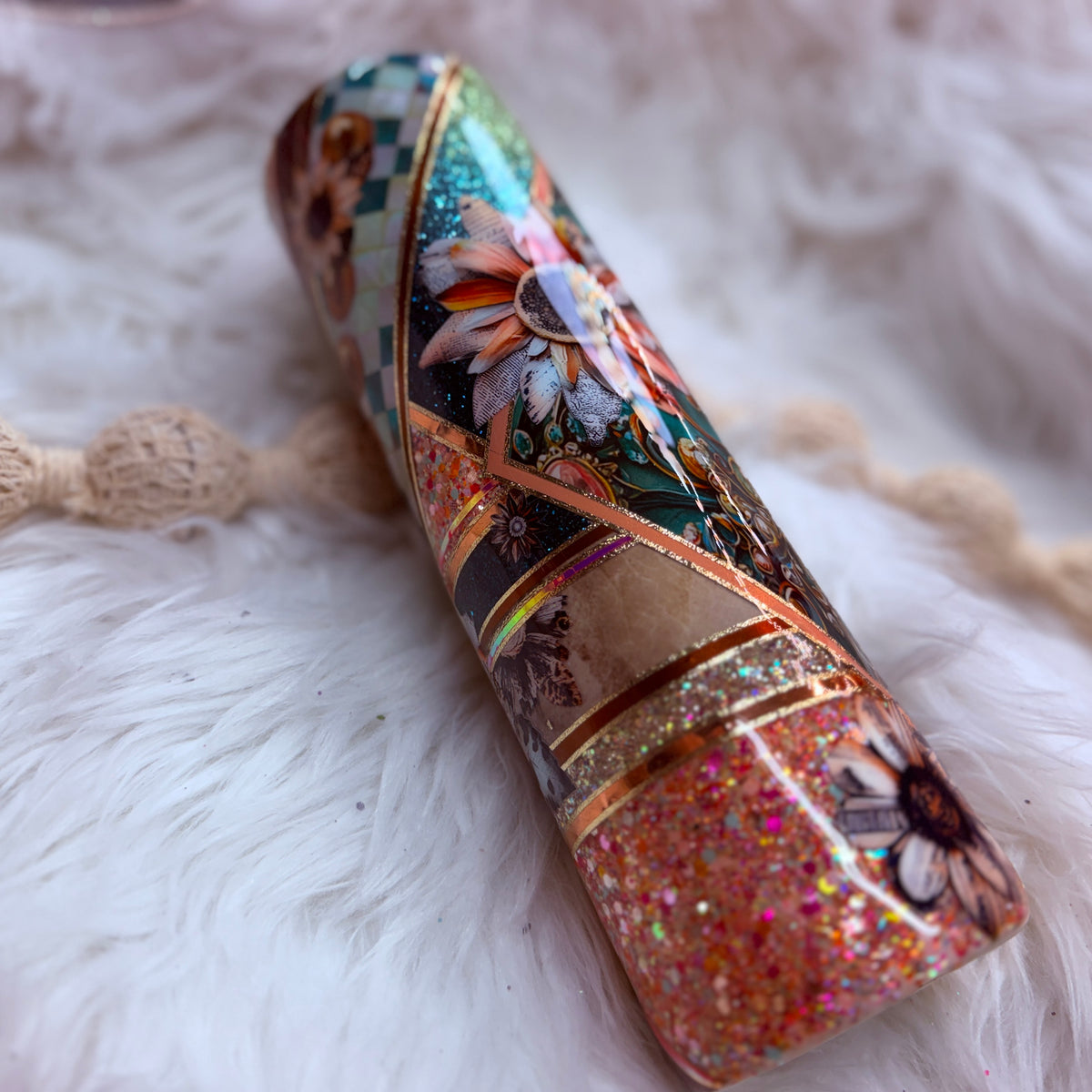 #19 Emerald & Coral Newspaper Florals {32oz Plump RTS Tumbler}