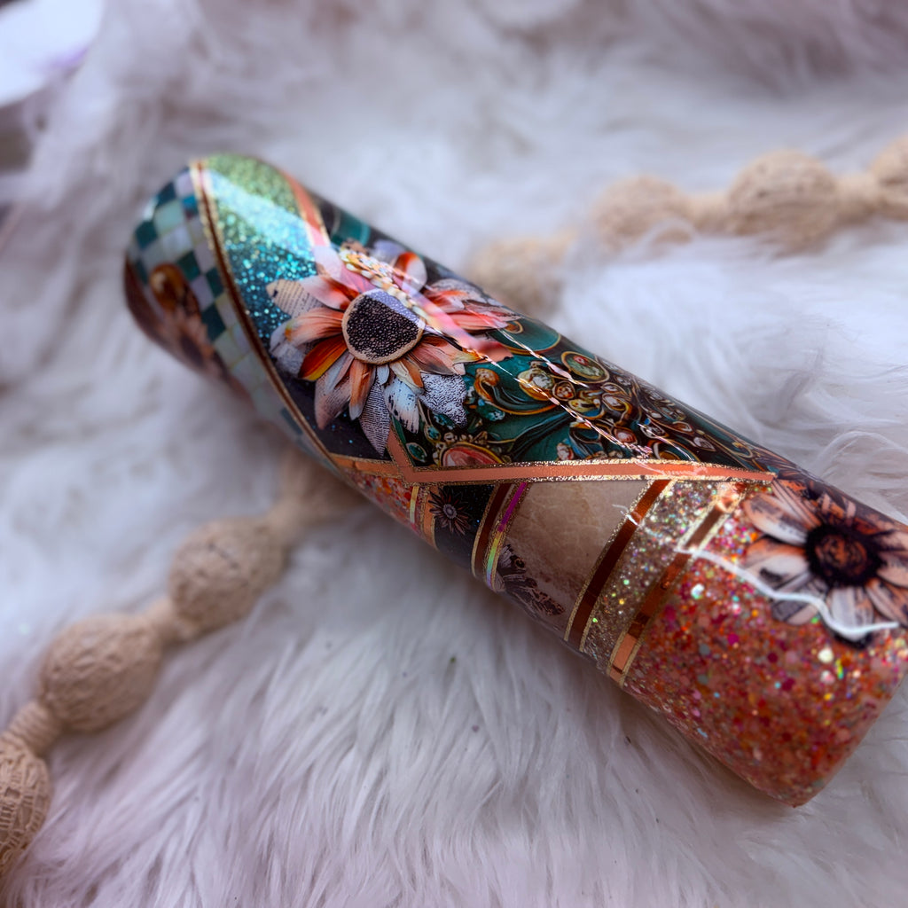 #19 Emerald & Coral Newspaper Florals {32oz Plump RTS Tumbler}