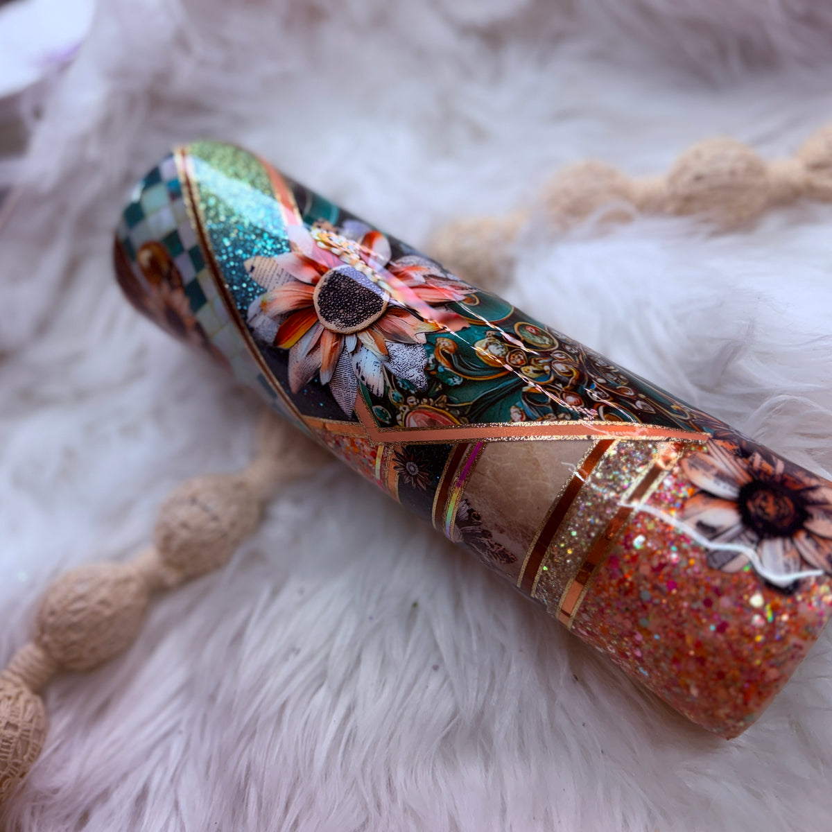 #19 Emerald & Coral Newspaper Florals {32oz Plump RTS Tumbler}