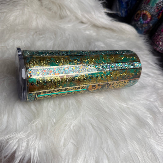 #53 {RTS} Teal & Gold Pearl Tumbler - 20oz