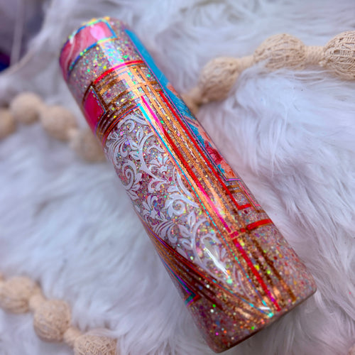 #24 Pinstriped Teal & Coral Blocked Tumbler {32oz Plump RTS Tumbler}