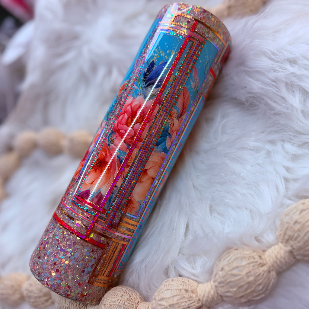 #24 Pinstriped Teal & Coral Blocked Tumbler {32oz Plump RTS Tumbler}