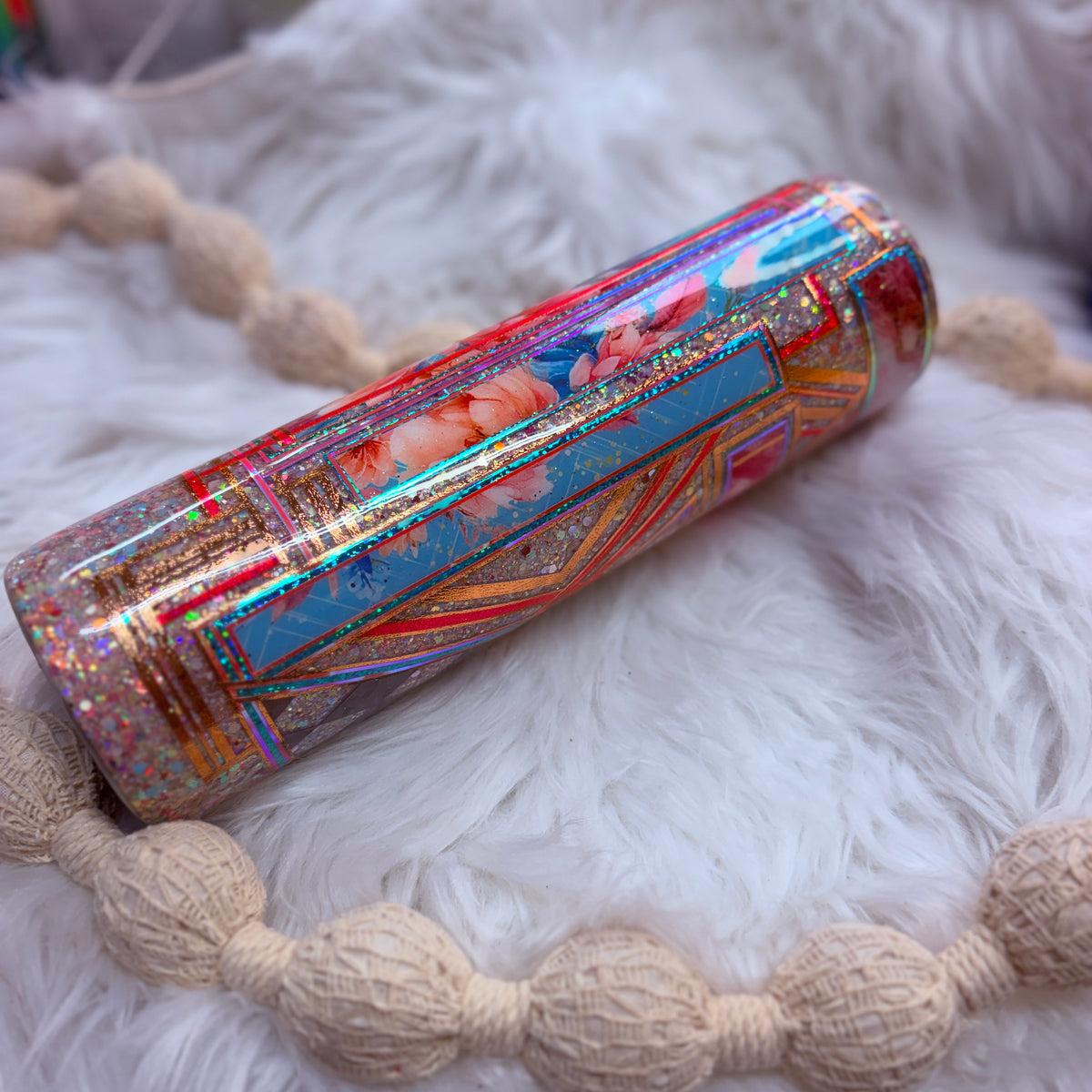 #24 Pinstriped Teal & Coral Blocked Tumbler {32oz Plump RTS Tumbler}