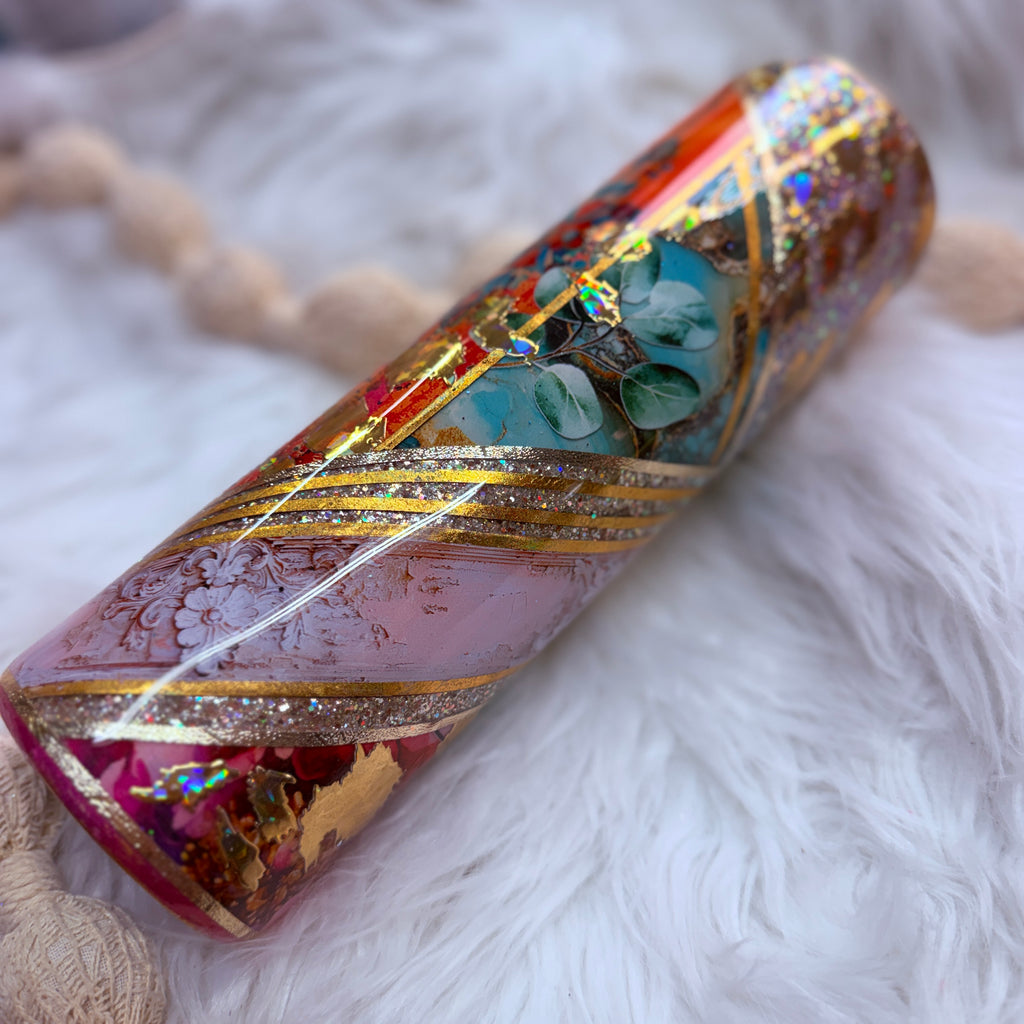 #27 Summer & Gold Vibrant Mixed Media {32oz Plump RTS Tumbler}
