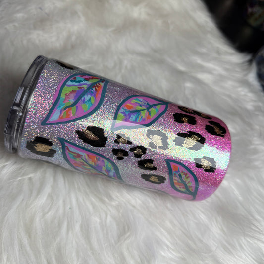 #60 {RTS} Hand Painted Leaves & Leopard - 16oz Tipsy