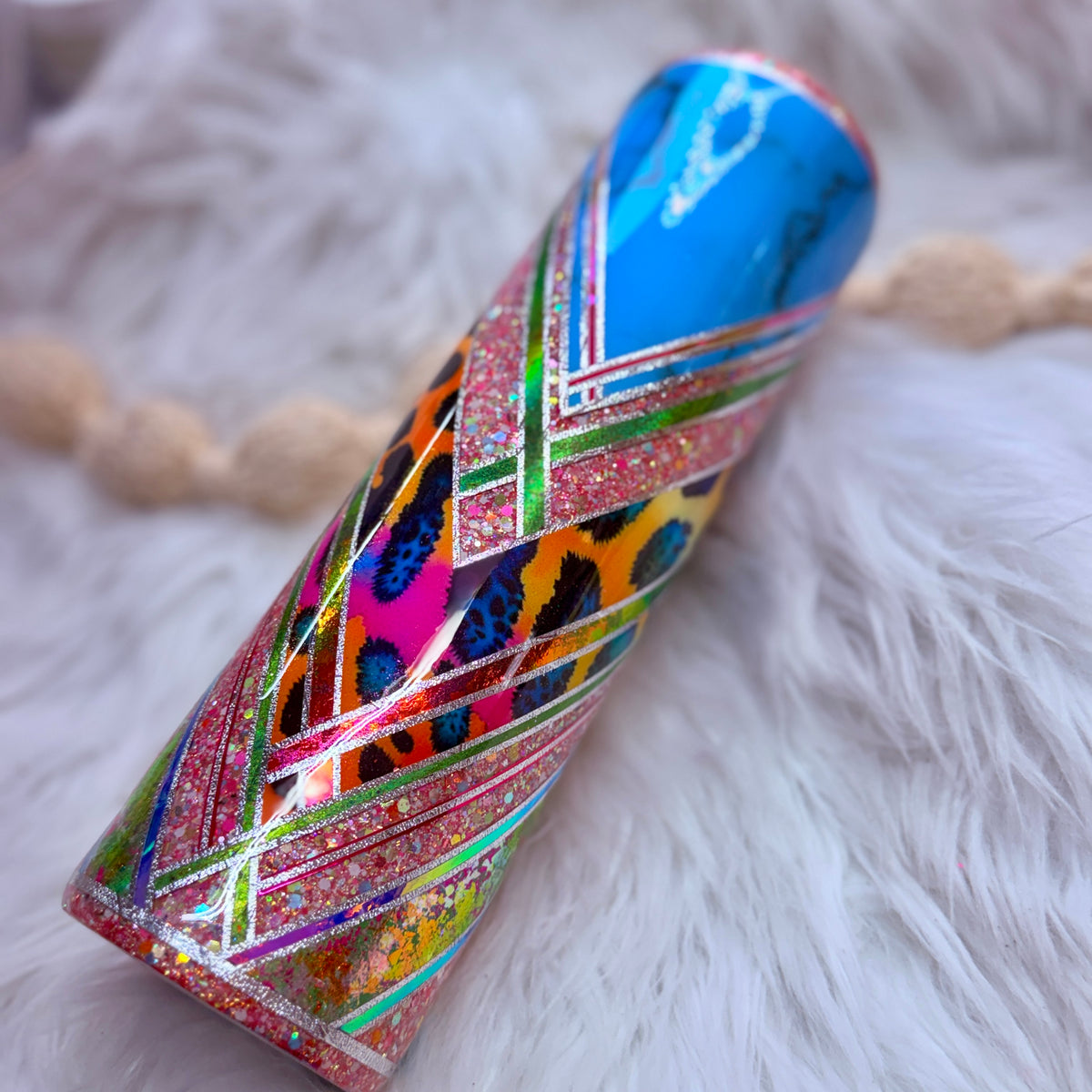 #29 Full V-Split Turquoise & Colorful Leopard Tumbler {32oz Plump RTS Tumbler}