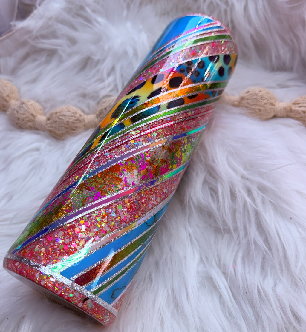 #29 Full V-Split Turquoise & Colorful Leopard Tumbler {32oz Plump RTS Tumbler}