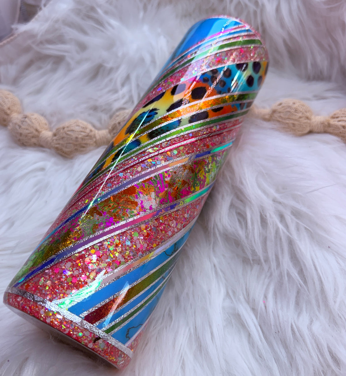 #29 Full V-Split Turquoise & Colorful Leopard Tumbler {32oz Plump RTS Tumbler}