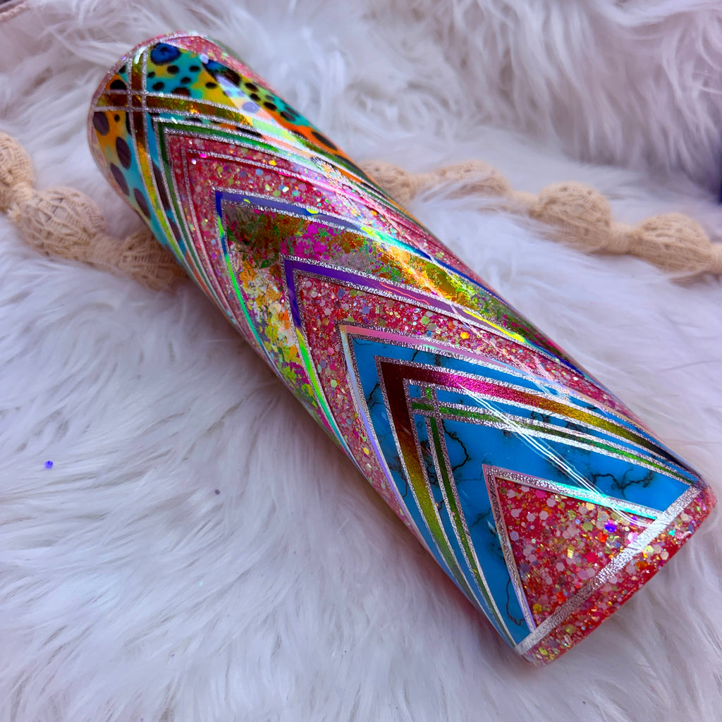#29 Full V-Split Turquoise & Colorful Leopard Tumbler {32oz Plump RTS Tumbler}