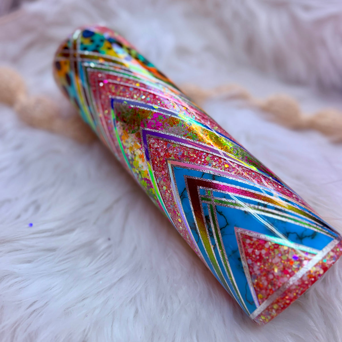 #29 Full V-Split Turquoise & Colorful Leopard Tumbler {32oz Plump RTS Tumbler}