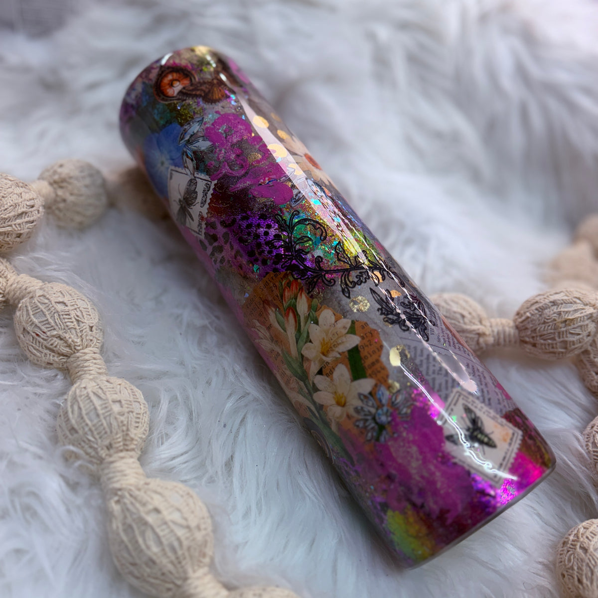 #42 Collage Floral & Antiqued Grunge Pink Tumbler {32oz Plump Tumbler}