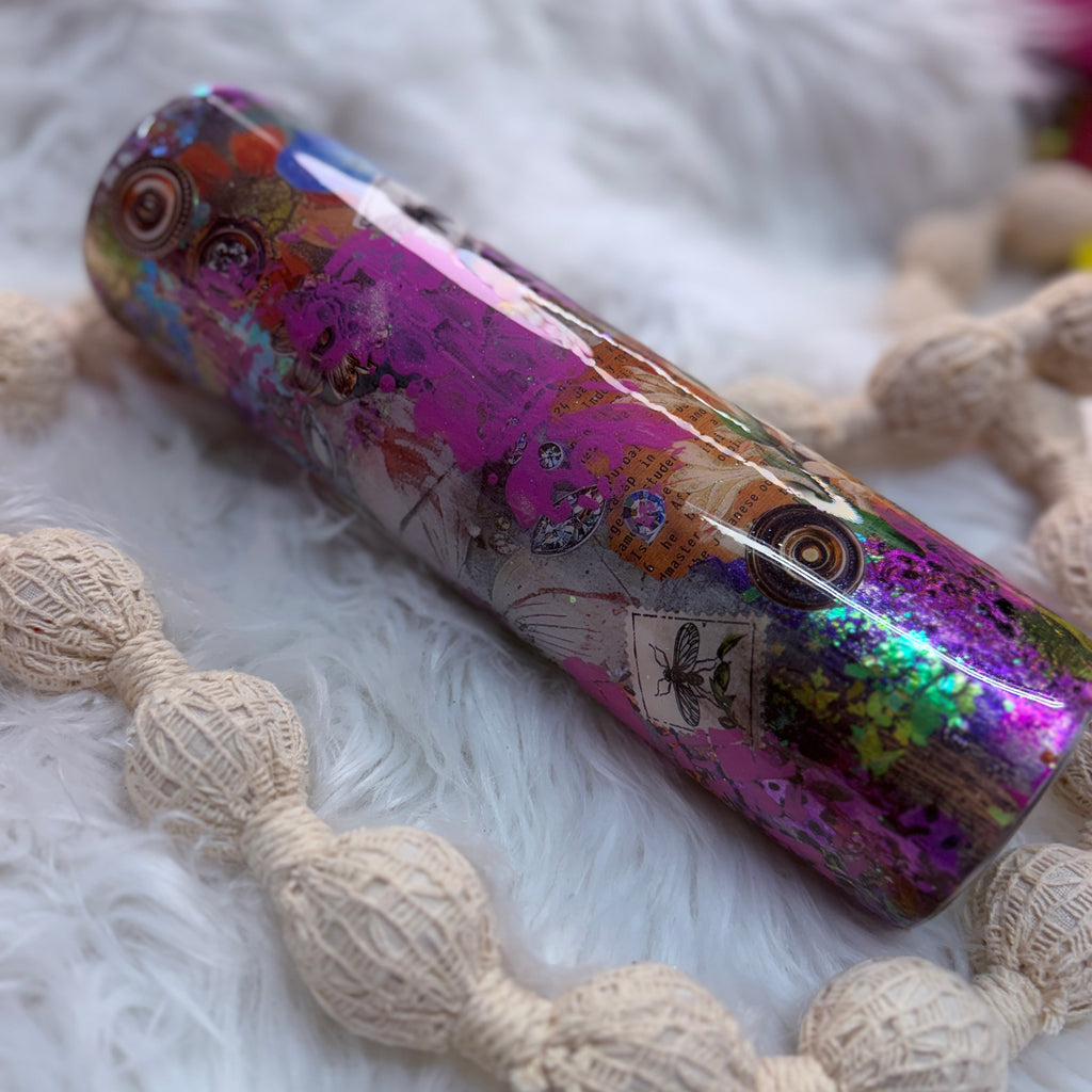 #42 Collage Floral & Antiqued Grunge Pink Tumbler {32oz Plump Tumbler}