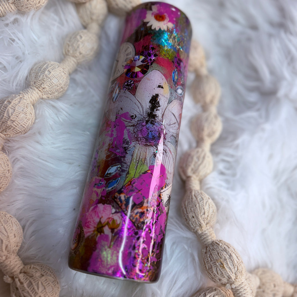 #42 Collage Floral & Antiqued Grunge Pink Tumbler {32oz Plump Tumbler}