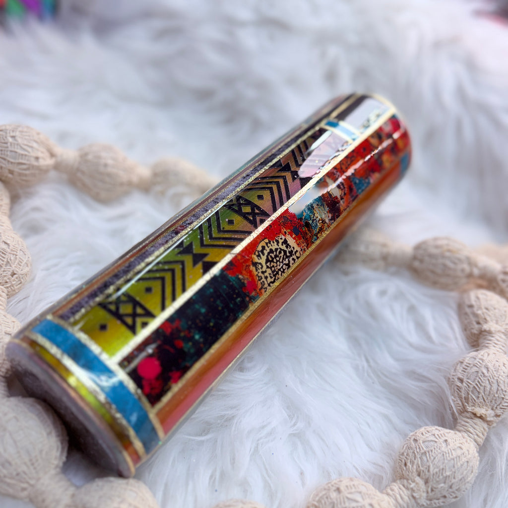 #45 Dylusions Woodgrain, hand glittered Mixed Media{32oz Plump Tumbler}