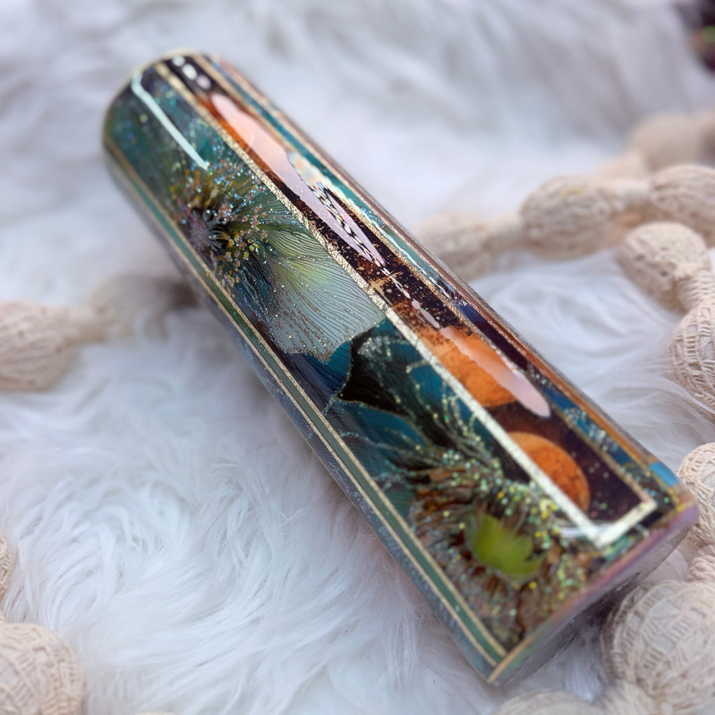 #45 Dylusions Woodgrain, hand glittered Mixed Media{32oz Plump Tumbler}
