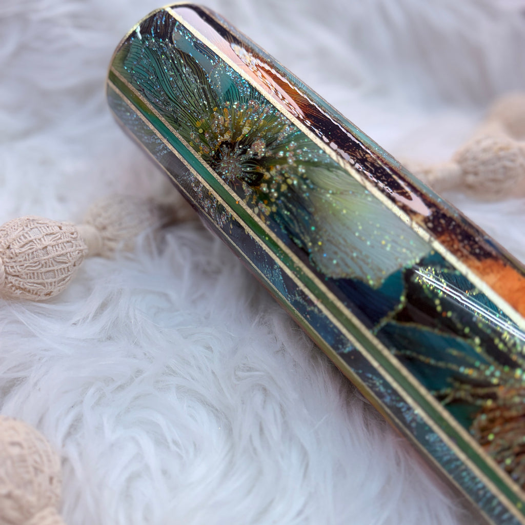 #45 Dylusions Woodgrain, hand glittered Mixed Media{32oz Plump Tumbler}