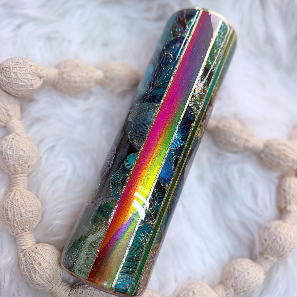 #45 Dylusions Woodgrain, hand glittered Mixed Media{32oz Plump Tumbler}