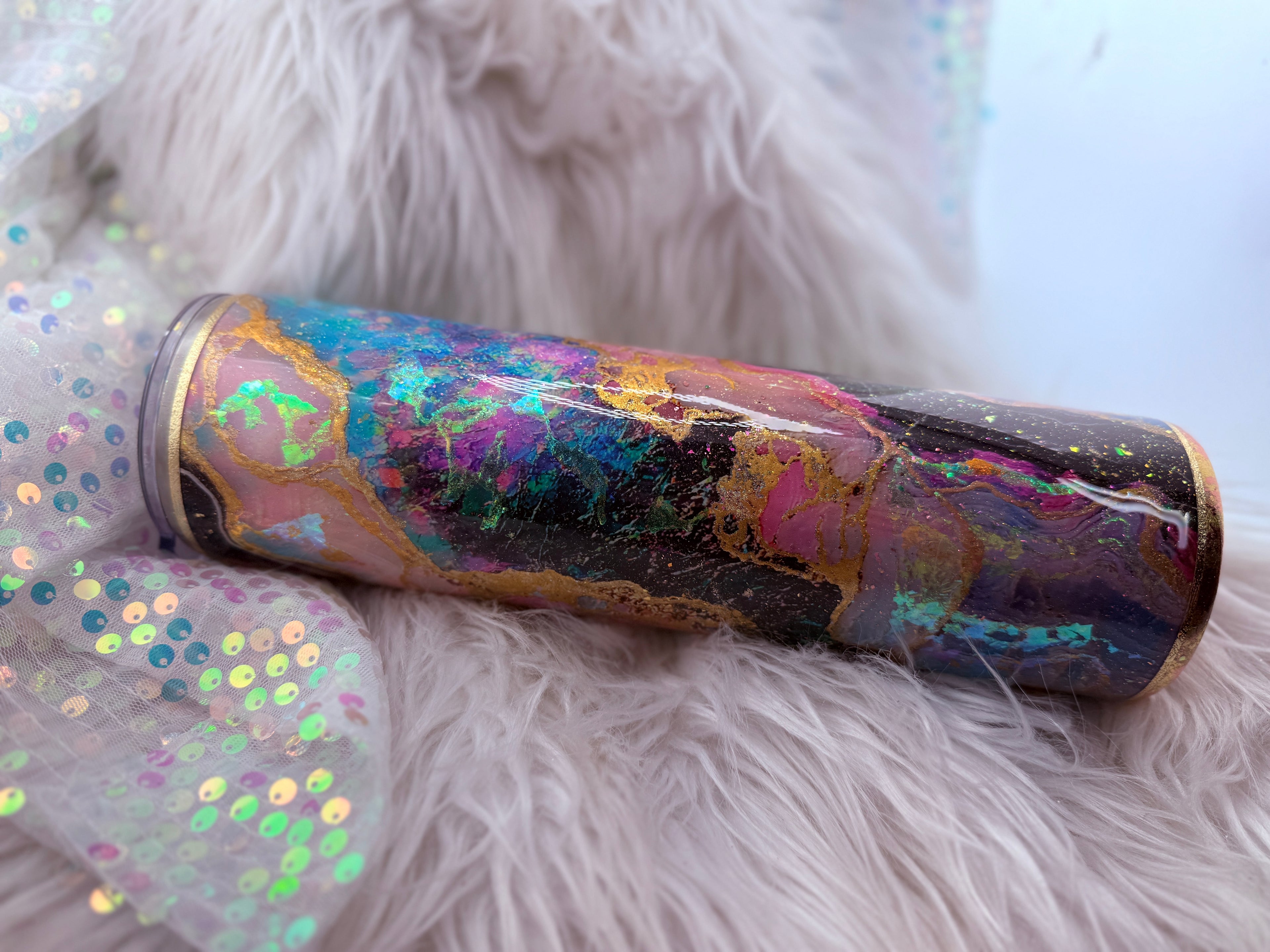 #64 {RTS}  Black & Neon Hand Decorated Geode- 32oz Plump