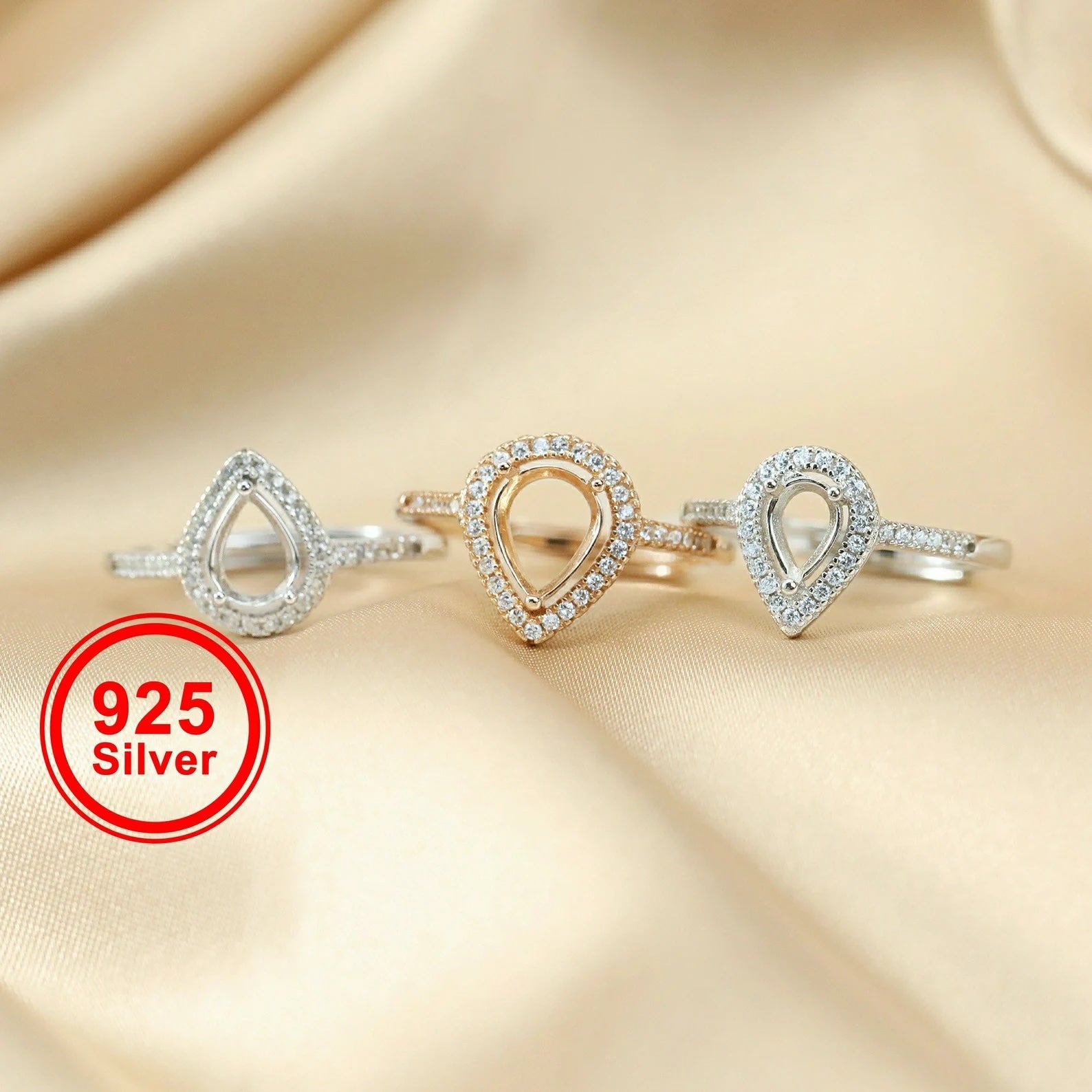 {MTO} Elegant Pear Keepsake Ring w/ Cubic Zirconia