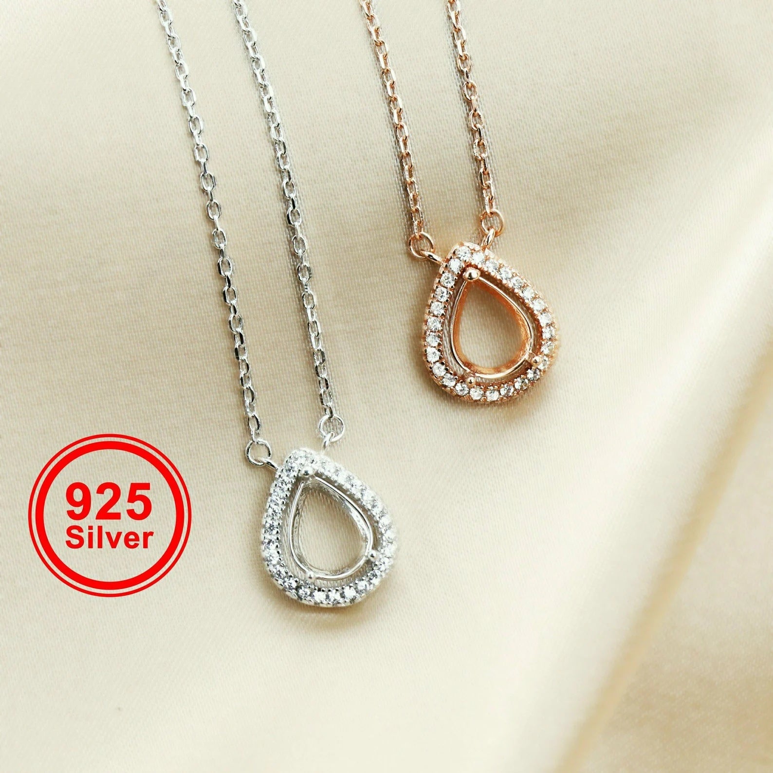 {MTO} Halo Pear Keepsake Necklace w/ Cubic Zirconia